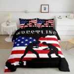 Castle Fairy American Flag Comforter Set Twin Size,Wrestling Wrestler Silhouette Bedding Set for Kids Boys Girls Teens Room Decor,Men Sport Games Quilt Set Striped Duvet Insert,1 Pillowcase
