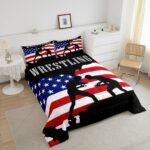Castle Fairy American Flag Comforter Set Twin Size,Wrestling Wrestler Silhouette Bedding Set for Kids Boys Girls Teens Room Decor,Men Sport Games Quilt Set Striped Duvet Insert,1 Pillowcase