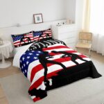 Castle Fairy American Flag Comforter Set Twin Size,Wrestling Wrestler Silhouette Bedding Set for Kids Boys Girls Teens Room Decor,Men Sport Games Quilt Set Striped Duvet Insert,1 Pillowcase