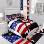 Castle Fairy American Flag Comforter Set Twin Size,Wrestling Wrestler Silhouette Bedding Set for Kids Boys Girls Teens Room Decor,Men Sport Games Quilt Set Striped Duvet Insert,1 Pillowcase