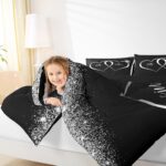 Erosebridal Mr and Mrs Comforter Set Queen Black Silver Valentines Day Bedding Set for Women Men,Wedding Bed Set Newly Engaged Wed Gifts for The Couple Bedroom Decor Glitter Love Heart Quilt 3Pcs
