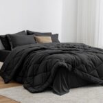 Love’s cabin Full Comforter Set Black, 7 Pieces Full Bed in a Bag, All Season Bedding Sets with 1 Comforter, 1 Flat Sheet, 1 Fitted Sheet, 2 Pillowcase and 2 Pillow Sham