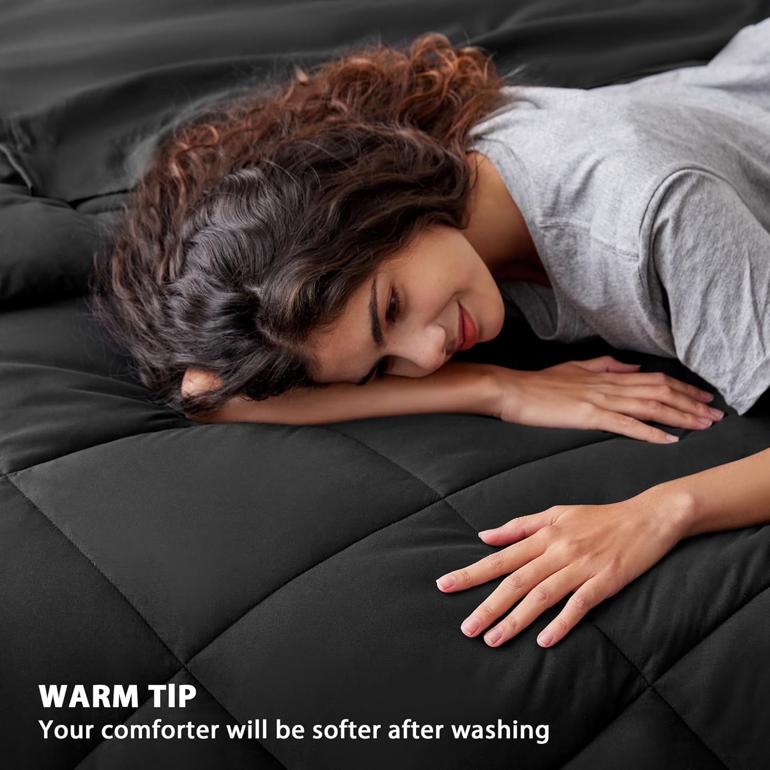 Love’s cabin Full Comforter Set Black, 7 Pieces Full Bed in a Bag, All Season Bedding Sets with 1 Comforter, 1 Flat Sheet, 1 Fitted Sheet, 2 Pillowcase and 2 Pillow Sham