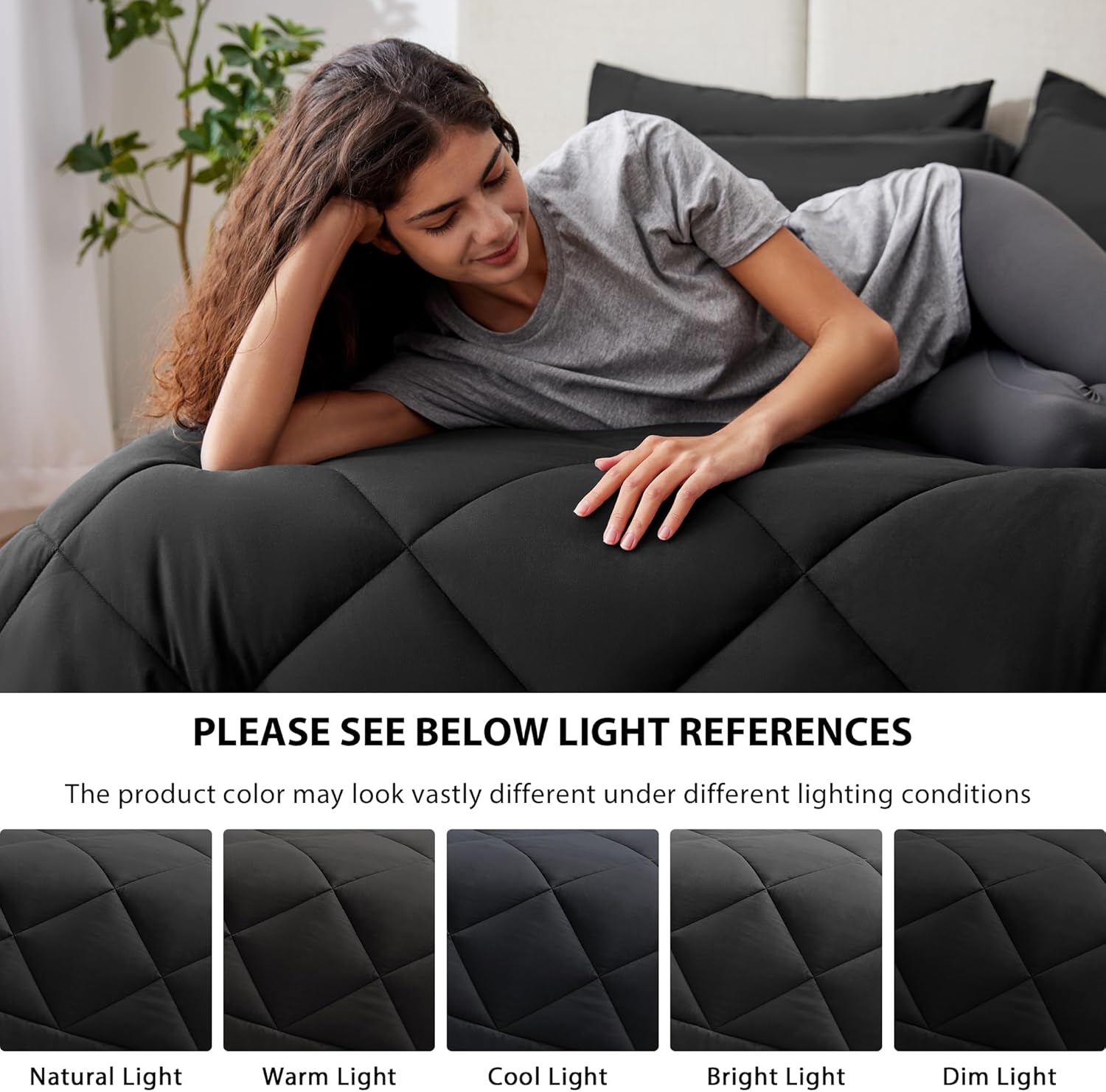 Love’s cabin Full Comforter Set Black, 7 Pieces Full Bed in a Bag, All Season Bedding Sets with 1 Comforter, 1 Flat Sheet, 1 Fitted Sheet, 2 Pillowcase and 2 Pillow Sham