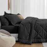 Love’s cabin Full Comforter Set Black, 7 Pieces Full Bed in a Bag, All Season Bedding Sets with 1 Comforter, 1 Flat Sheet, 1 Fitted Sheet, 2 Pillowcase and 2 Pillow Sham