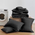 Love’s cabin Full Comforter Set Black, 7 Pieces Full Bed in a Bag, All Season Bedding Sets with 1 Comforter, 1 Flat Sheet, 1 Fitted Sheet, 2 Pillowcase and 2 Pillow Sham