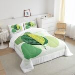 Erosebridal Green Modern Comforter Set Twin Mid Century Bedding Set, Hippie Minimalist Bedding Comforter Sets Abstract Leaves Duvet, Aesthetic Geometric Quilted Comforter White Bedroom Decoration