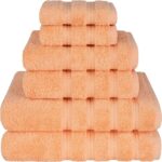 American Soft Linen Luxury 6 Piece Towel Set, 2 Bath Towels 2 Hand Towel 2 Washcloths, 600 GSM 100% Cotton Turkish Towels for Bathroom, Malibu Peach Towel Sets