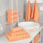 American Soft Linen Luxury 6 Piece Towel Set, 2 Bath Towels 2 Hand Towel 2 Washcloths, 600 GSM 100% Cotton Turkish Towels for Bathroom, Malibu Peach Towel Sets
