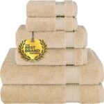 Cotton Paradise 6 Piece Towel Set, 100% Cotton Soft Absorbent Turkish Towels for Bathroom, 2 Bath Towels 2 Hand Towels 2 Washcloths, Beige Towel Set
