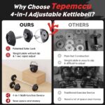 Tepemccu 4-in-1 Adjustable Kettlebell, 5.88-45lbs Kettlebells Weight Set, Adjustable Weight Kettlebell Used as Dumbbell, Barbell for Home Gym Full Body Workout
