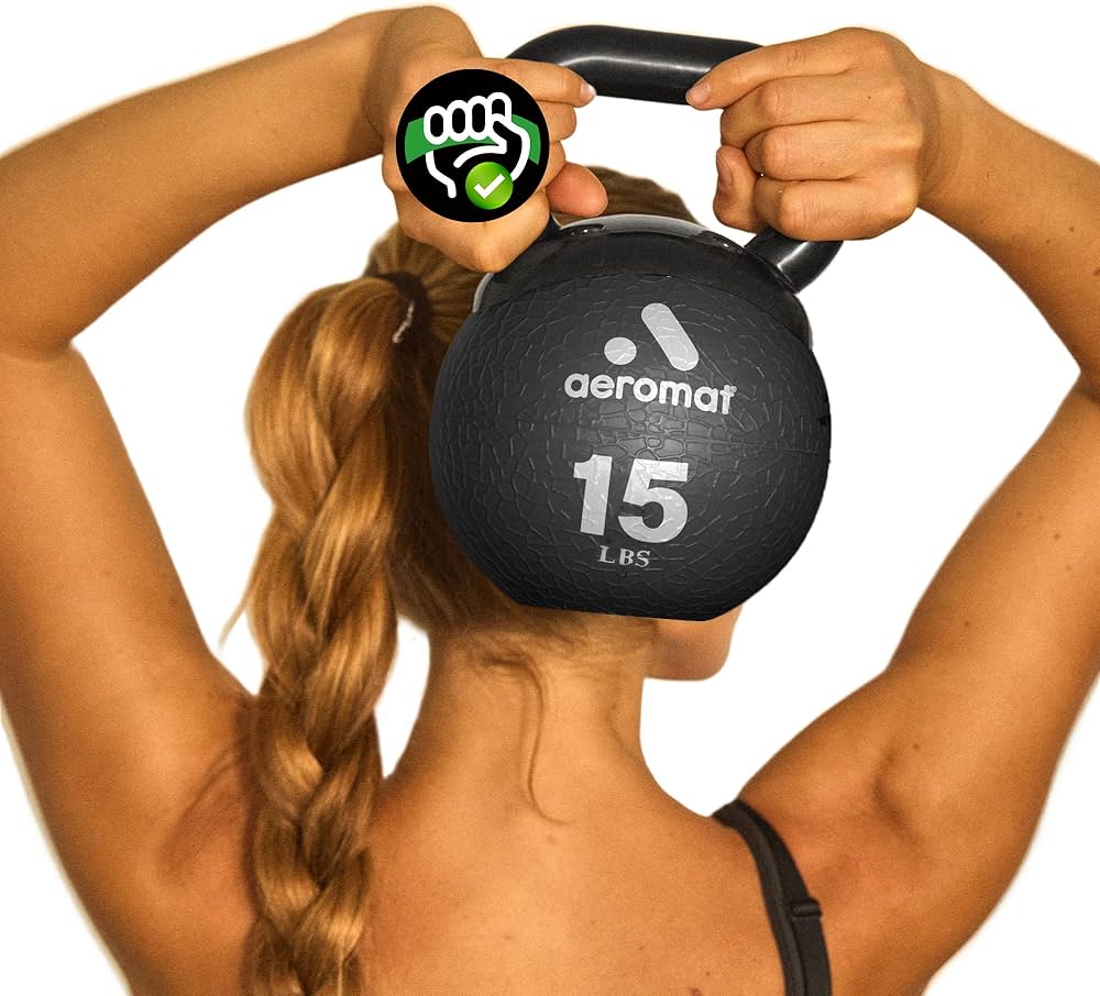 Aeromat Elite Mini Kettlebells – Weighted Exercise Medicine Ball with Anti-Slip Grip & Wide Handle, Strength Training Kettlebell for Squats, Workouts, & Home Gym Use