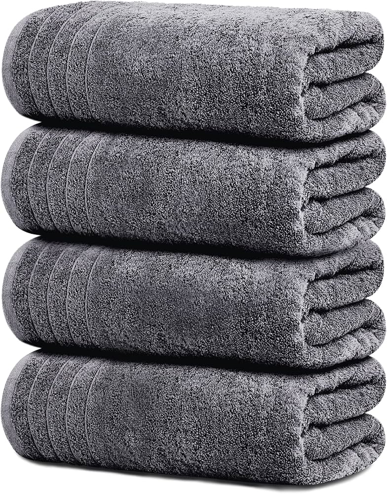 Tens Towels Pack of 4 Extra Large Bath Towels 30 x 60 Inches, 100% Cotton, Larger & Lighter Weight, Quicker to Dry, Super Soft and Absorbent, Perfect for Bathroom, Dark Grey