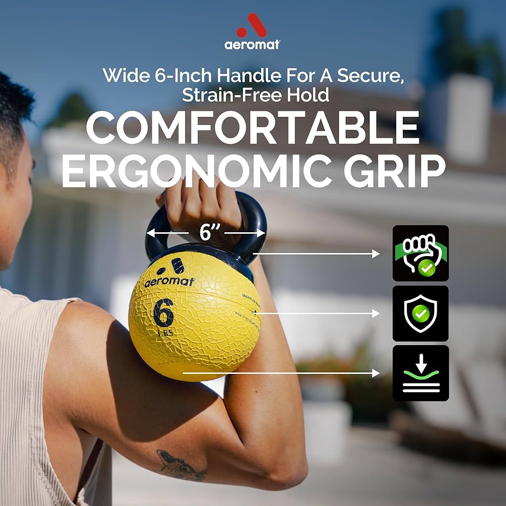 Aeromat Elite Mini Kettlebells – Weighted Exercise Medicine Ball with Anti-Slip Grip & Wide Handle, Strength Training Kettlebell for Squats, Workouts, & Home Gym Use