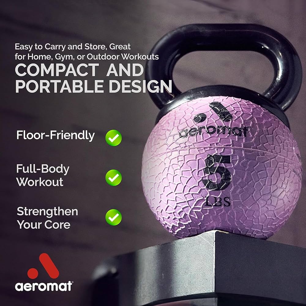Aeromat Elite Mini Kettlebells – Weighted Exercise Medicine Ball with Anti-Slip Grip & Wide Handle, Strength Training Kettlebell for Squats, Workouts, & Home Gym Use