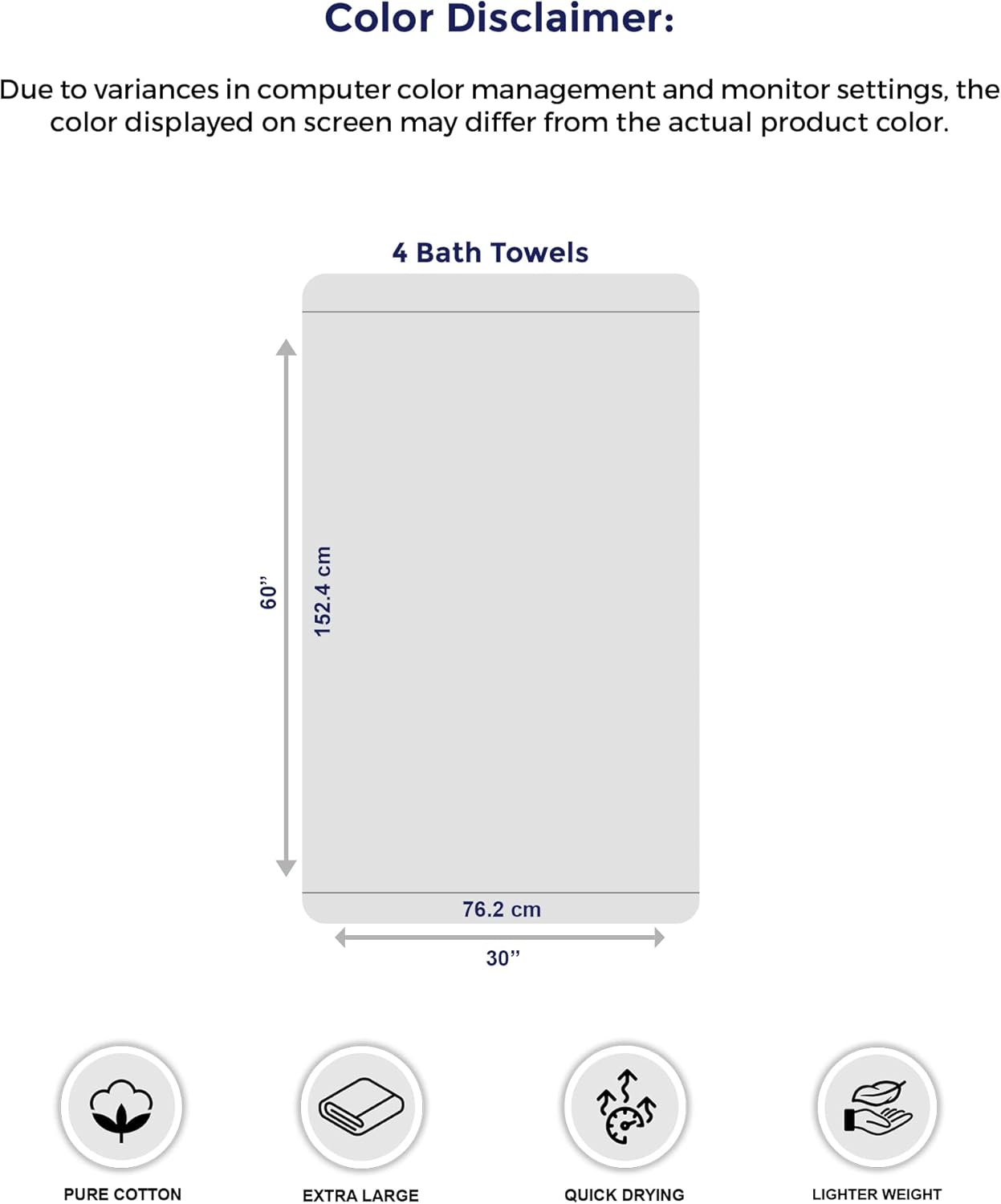 Tens Towels Pack of 4 Extra Large Bath Towels 30 x 60 Inches, 100% Cotton, Larger & Lighter Weight, Quicker to Dry, Super Soft and Absorbent, Perfect for Bathroom, Dark Grey