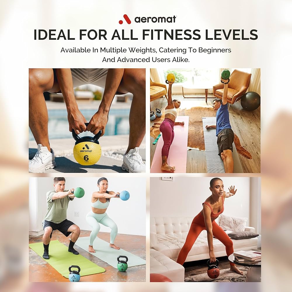 Aeromat Elite Mini Kettlebells – Weighted Exercise Medicine Ball with Anti-Slip Grip & Wide Handle, Strength Training Kettlebell for Squats, Workouts, & Home Gym Use