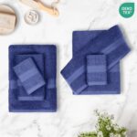 Amazon Basics 6-Piece Fade-Resistant 100% Cotton Towel Set, Soft and Absorbent, 2 Bath Towels, 2 Hand Towels, 2 Washcloths, Navy Blue