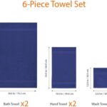 Amazon Basics 6-Piece Fade-Resistant 100% Cotton Towel Set, Soft and Absorbent, 2 Bath Towels, 2 Hand Towels, 2 Washcloths, Navy Blue