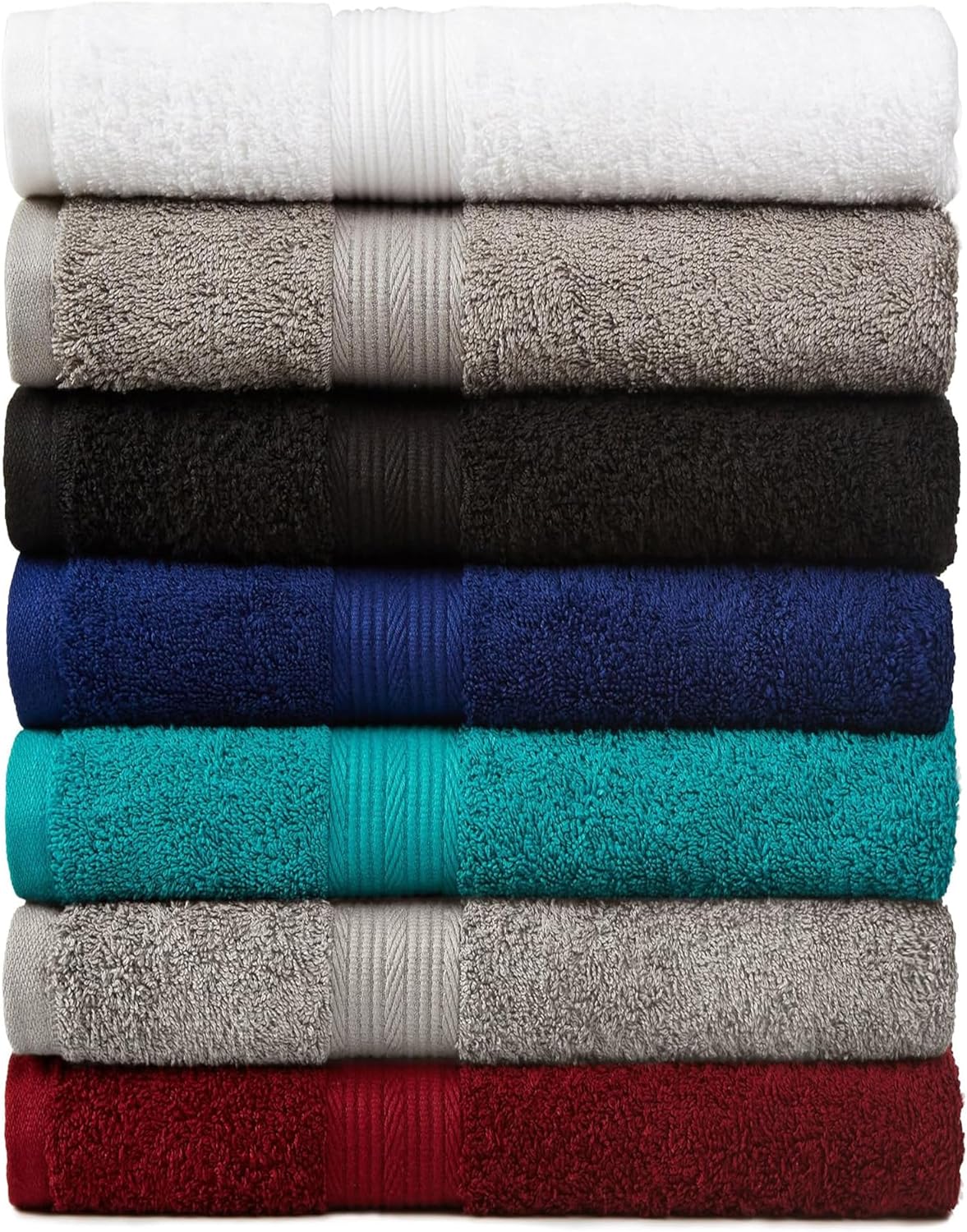 Amazon Basics 6-Piece Fade-Resistant 100% Cotton Towel Set, Soft and Absorbent, 2 Bath Towels, 2 Hand Towels, 2 Washcloths, Navy Blue