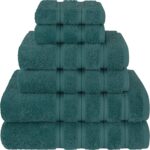 American Soft Linen Luxury 6 Piece Towel Set, 2 Bath Towels 2 Hand Towel 2 Washcloths, 600 GSM 100% Cotton Turkish Towels for Bathroom, Teal Towel Sets