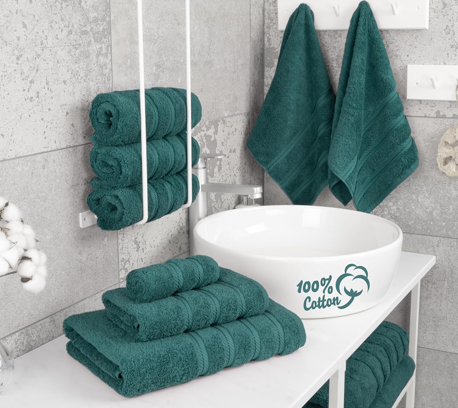 American Soft Linen Luxury 6 Piece Towel Set, 2 Bath Towels 2 Hand Towel 2 Washcloths, 600 GSM 100% Cotton Turkish Towels for Bathroom, Teal Towel Sets