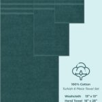American Soft Linen Luxury 6 Piece Towel Set, 2 Bath Towels 2 Hand Towel 2 Washcloths, 600 GSM 100% Cotton Turkish Towels for Bathroom, Teal Towel Sets