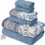 Modern Threads Ophelia 6-Piece 100% Cotton Towel Set – Reversible Yarn Dyed Jacquard & Solid – Includes 2 Bath Towels, 2 Hand Towels, 2 Washcloths – Absorbent, Quick Dry, Soft & Durable – Blue