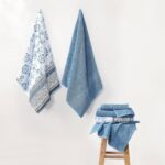 Modern Threads Ophelia 6-Piece 100% Cotton Towel Set – Reversible Yarn Dyed Jacquard & Solid – Includes 2 Bath Towels, 2 Hand Towels, 2 Washcloths – Absorbent, Quick Dry, Soft & Durable – Blue