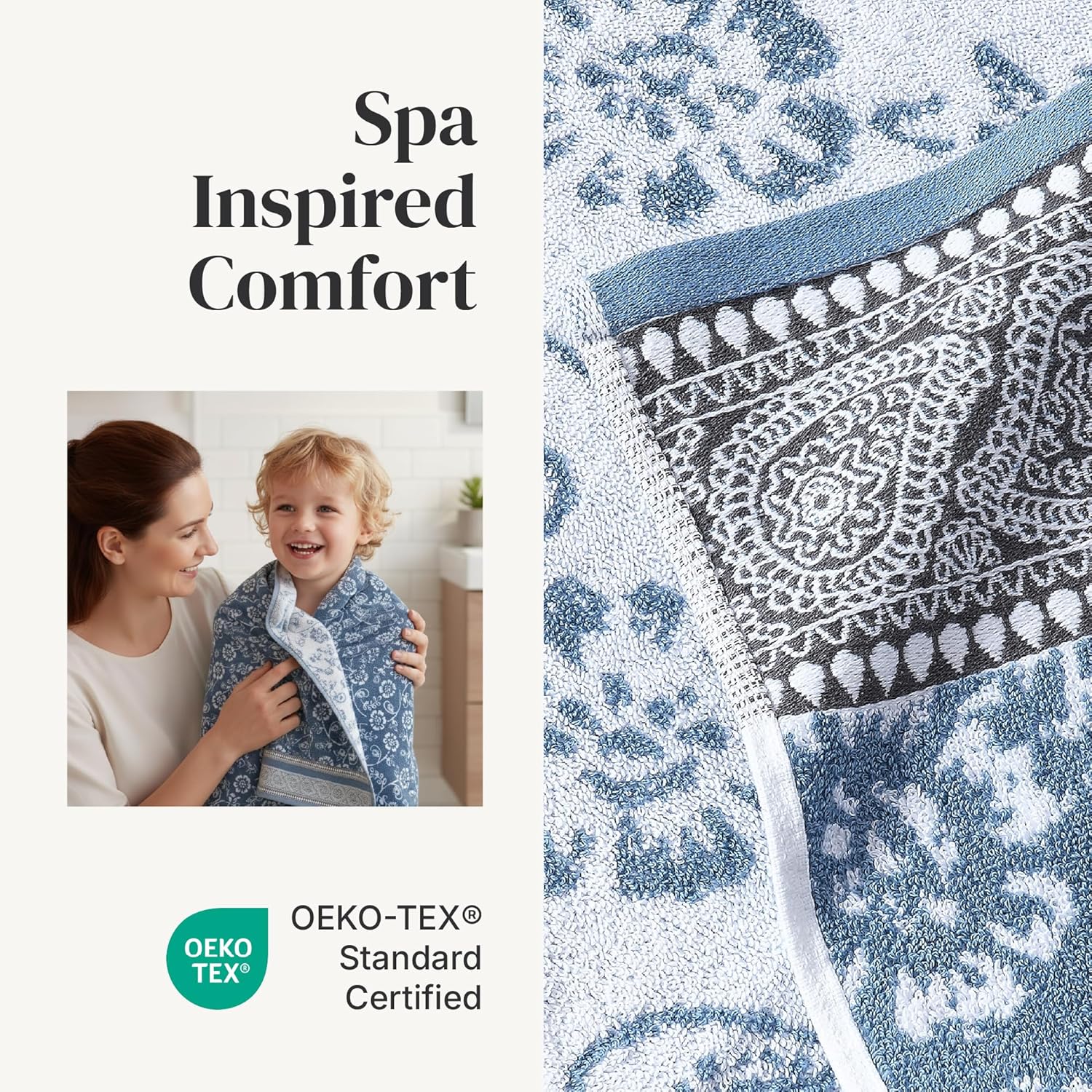 Modern Threads Ophelia 6-Piece 100% Cotton Towel Set – Reversible Yarn Dyed Jacquard & Solid – Includes 2 Bath Towels, 2 Hand Towels, 2 Washcloths – Absorbent, Quick Dry, Soft & Durable – Blue