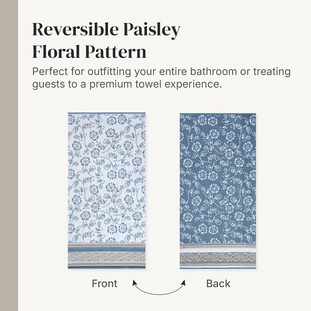 Modern Threads Ophelia 6-Piece 100% Cotton Towel Set – Reversible Yarn Dyed Jacquard & Solid – Includes 2 Bath Towels, 2 Hand Towels, 2 Washcloths – Absorbent, Quick Dry, Soft & Durable – Blue