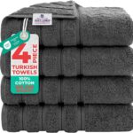 American Soft Linen Luxury 4 Piece Bath Towel Set, 600 GSM 100% Cotton Turkish Bath Towels for Bathroom, 27×54 in Large Bathroom Shower Towels, Dark Gray