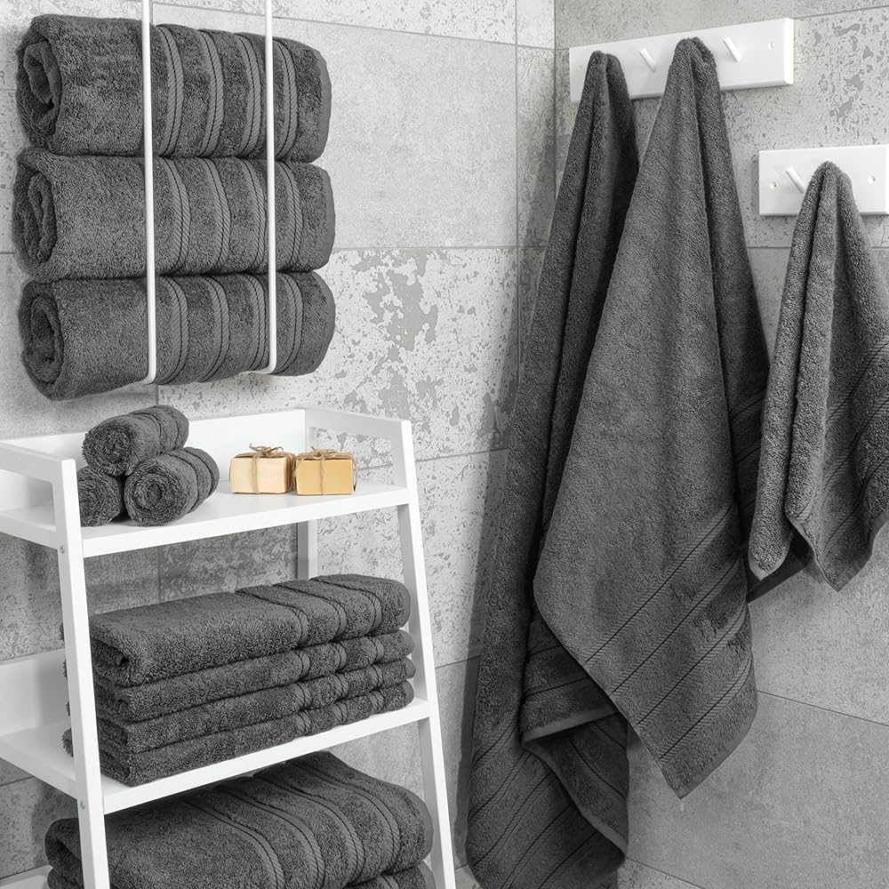 American Soft Linen Luxury 4 Piece Bath Towel Set, 600 GSM 100% Cotton Turkish Bath Towels for Bathroom, 27×54 in Large Bathroom Shower Towels, Dark Gray