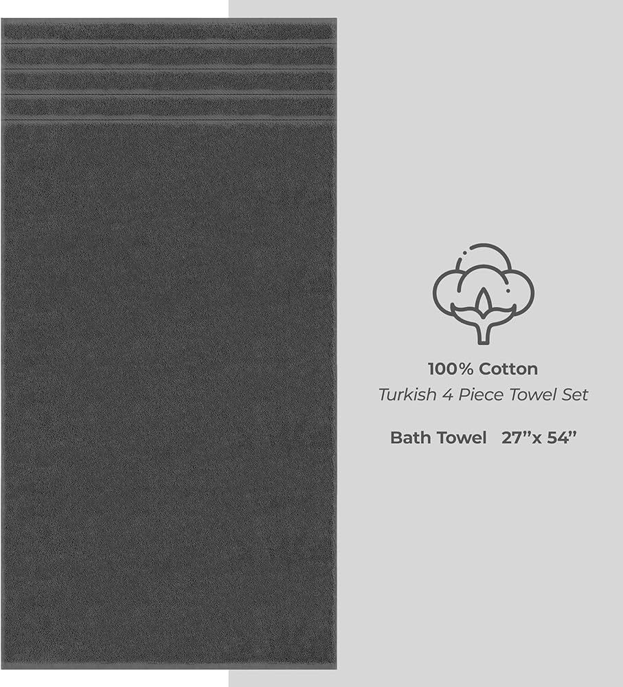 American Soft Linen Luxury 4 Piece Bath Towel Set, 600 GSM 100% Cotton Turkish Bath Towels for Bathroom, 27×54 in Large Bathroom Shower Towels, Dark Gray