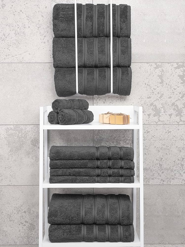 American Soft Linen Luxury 4 Piece Bath Towel Set, 600 GSM 100% Cotton Turkish Bath Towels for Bathroom, 27×54 in Large Bathroom Shower Towels, Dark Gray