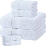 White Bath Towel Set of 6 – 100% Cotton Highly Absorbent Towels for Bathroom, 2 Luxury Bath Towels 650GSM, 2 Hand Towels, 2 Washcloths