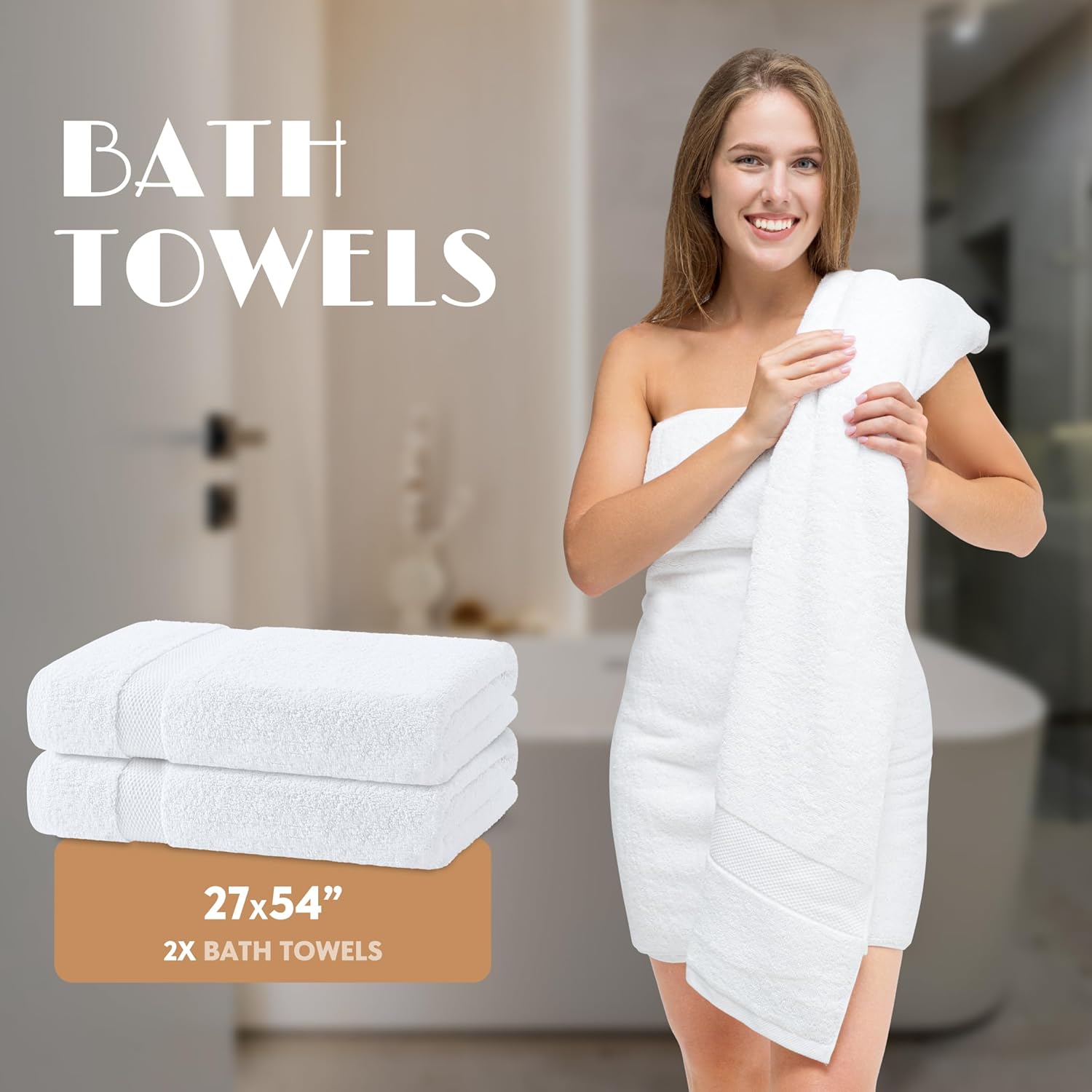 White Bath Towel Set of 6 – 100% Cotton Highly Absorbent Towels for Bathroom, 2 Luxury Bath Towels 650GSM, 2 Hand Towels, 2 Washcloths