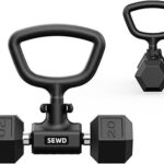 Convert Dumbbells into Kettlebell by SEWD – Adjustable Weights & Up to 220LB Capacity Kettlebell Handle for Weight Lifting, 90-Degree Rotating Handle, Compatible with Dumbbells (max 1.5″ handle diameter, min 4.5″ handle length）