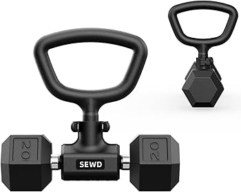 Convert Dumbbells into Kettlebell by SEWD – Adjustable Weights & Up to 220LB Capacity Kettlebell Handle for Weight Lifting, 90-Degree Rotating Handle, Compatible with Dumbbells (max 1.5″ handle diameter, min 4.5″ handle length）