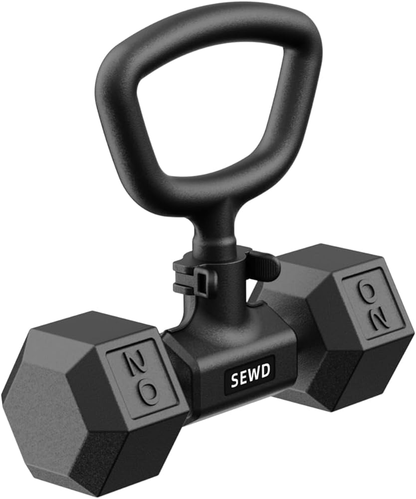 Convert Dumbbells into Kettlebell by SEWD – Adjustable Weights & Up to 220LB Capacity Kettlebell Handle for Weight Lifting, 90-Degree Rotating Handle, Compatible with Dumbbells (max 1.5″ handle diameter, min 4.5″ handle length）