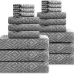 Smuge 18-Piece Bath Towel Set, Include 6 Bath Towel Sheets, 6 Hand Towels and 6 Washcloths – Highly Absorbent Quick Dry 100% Microfiber,Ultra Soft Bathroom Towel Set (Dark Gray)