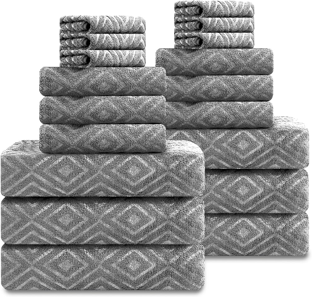 Smuge 18-Piece Bath Towel Set, Include 6 Bath Towel Sheets, 6 Hand Towels and 6 Washcloths – Highly Absorbent Quick Dry 100% Microfiber,Ultra Soft Bathroom Towel Set (Dark Gray)