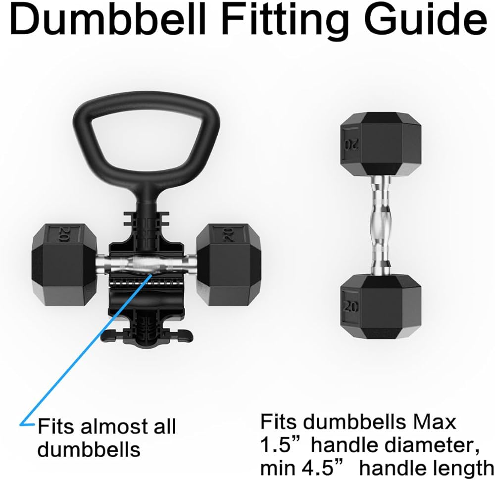 Convert Dumbbells into Kettlebell by SEWD – Adjustable Weights & Up to 220LB Capacity Kettlebell Handle for Weight Lifting, 90-Degree Rotating Handle, Compatible with Dumbbells (max 1.5″ handle diameter, min 4.5″ handle length）