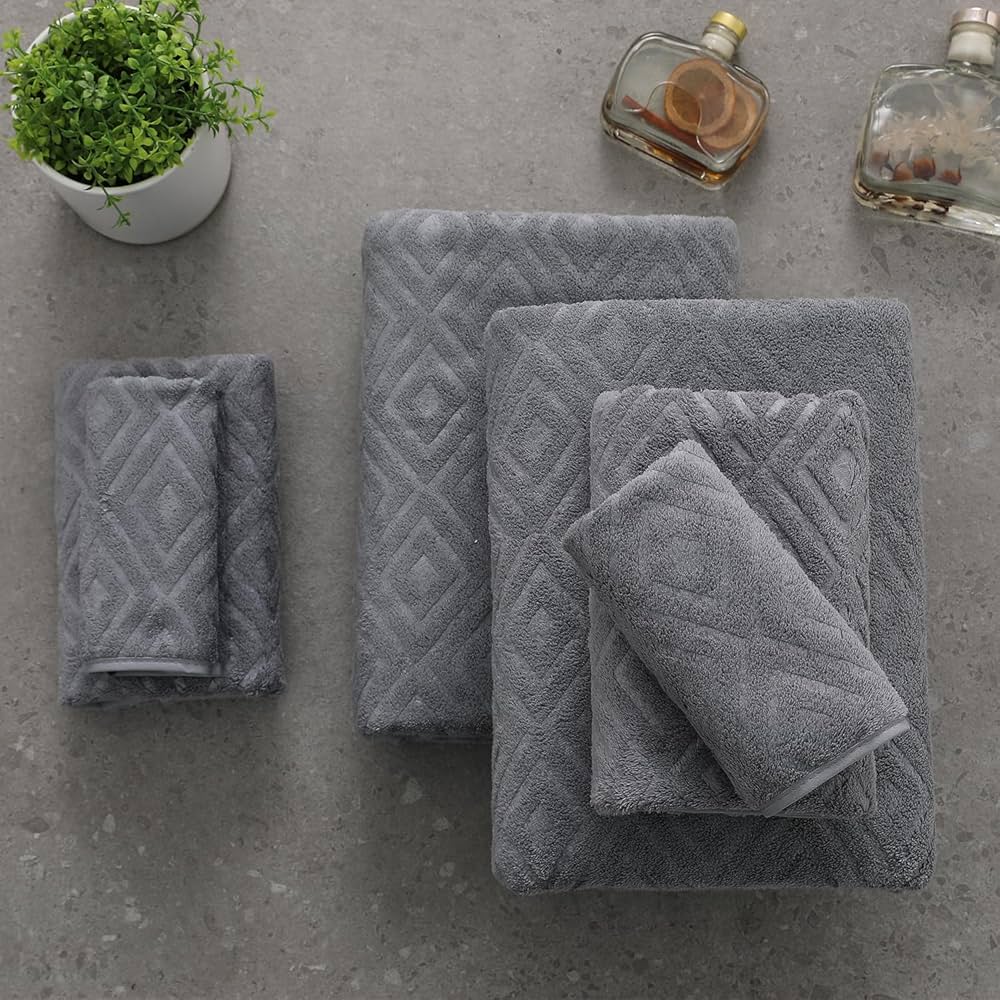 Smuge 18-Piece Bath Towel Set, Include 6 Bath Towel Sheets, 6 Hand Towels and 6 Washcloths – Highly Absorbent Quick Dry 100% Microfiber,Ultra Soft Bathroom Towel Set (Dark Gray)