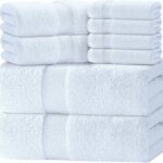 Luxury White Bath Towel Set of 8 Pieces – 100% Turkish Cotton 700 GSM Highly Absorbent Towels for Bathroom, 2 Bath Towels, 2 Hand Towels, 4 Washcloths