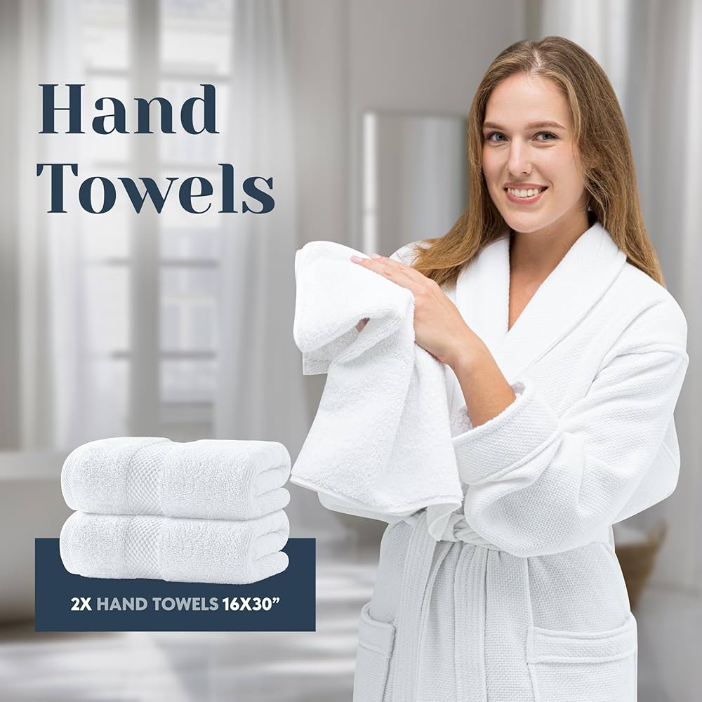 Luxury White Bath Towel Set of 8 Pieces – 100% Turkish Cotton 700 GSM Highly Absorbent Towels for Bathroom, 2 Bath Towels, 2 Hand Towels, 4 Washcloths