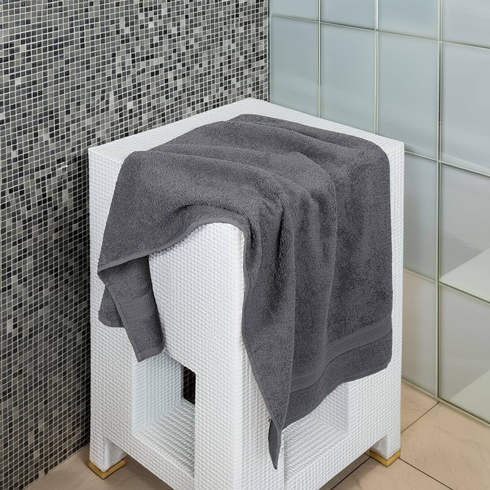 Medium Size Bath Towels Set of 6 – 100% Cotton Terry – 24″ x 48″ – Quick Dry, Soft & Highly Absorbent – Grey Towels for Bathroom, Gym, Spa, Pool & Daily Use