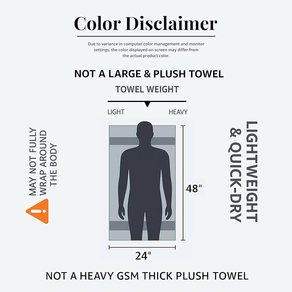 Medium Size Bath Towels Set of 6 – 100% Cotton Terry – 24″ x 48″ – Quick Dry, Soft & Highly Absorbent – Grey Towels for Bathroom, Gym, Spa, Pool & Daily Use