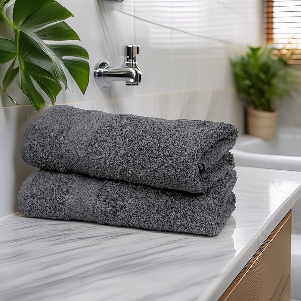 Medium Size Bath Towels Set of 6 – 100% Cotton Terry – 24″ x 48″ – Quick Dry, Soft & Highly Absorbent – Grey Towels for Bathroom, Gym, Spa, Pool & Daily Use