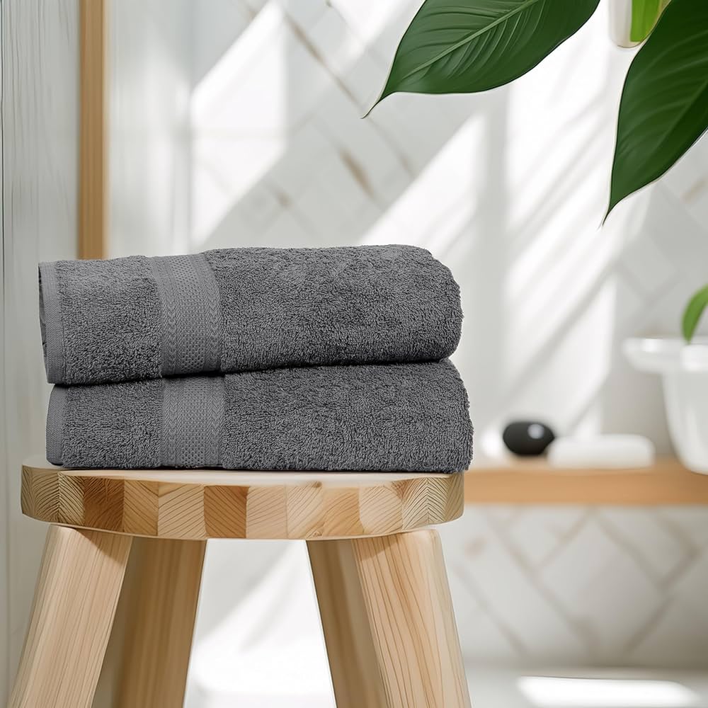 Medium Size Bath Towels Set of 6 – 100% Cotton Terry – 24″ x 48″ – Quick Dry, Soft & Highly Absorbent – Grey Towels for Bathroom, Gym, Spa, Pool & Daily Use